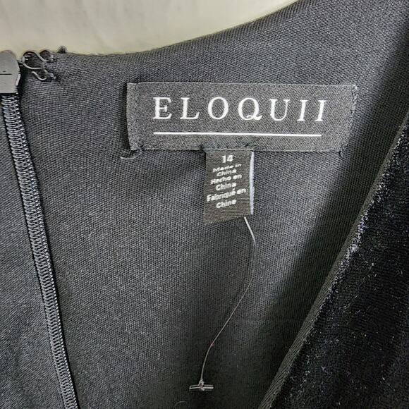 Eloquii Velvet Wide Leg Jumpsuit V-Neck Puff Sleeve Black Holiday 14 - Picture 7 of 12